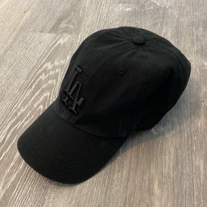 All Black LA 47 Hat with Pink Underside
